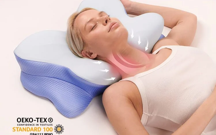 Derila Ergo pillow supporting the neck, with OEKO-TEX tested textile certification