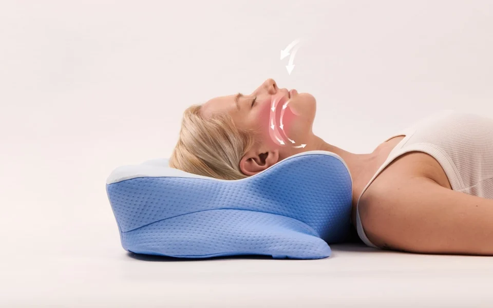 Airway alignment shown on a back sleeper using a contoured support pillow